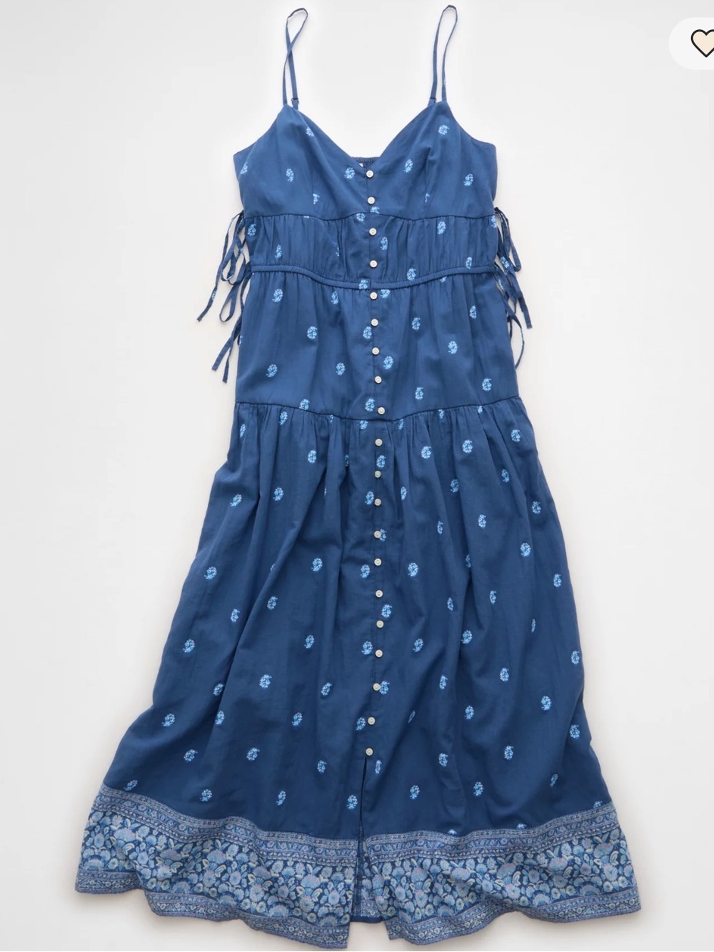 American Eagle Boho Floral Spaghetti Strap Side Tie Button-Front Midi Dress - Picture 3 of 10